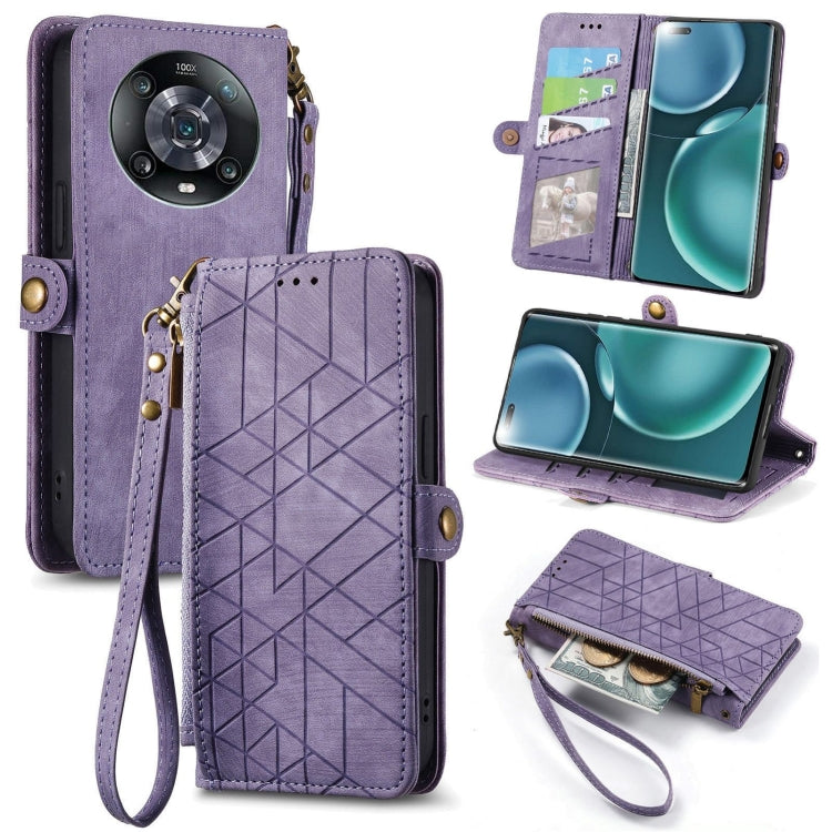 For Honor Magic4 Pro Geometric Zipper Wallet Side Buckle Leather Phone Case(Purple) - Honor Cases by buy2fix | Online Shopping UK | buy2fix