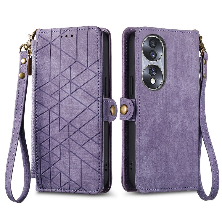 For Honor Magic4 Pro Geometric Zipper Wallet Side Buckle Leather Phone Case(Purple) - Honor Cases by buy2fix | Online Shopping UK | buy2fix