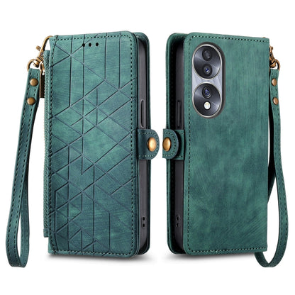 For Honor 60 Geometric Zipper Wallet Side Buckle Leather Phone Case(Green) - Honor Cases by buy2fix | Online Shopping UK | buy2fix