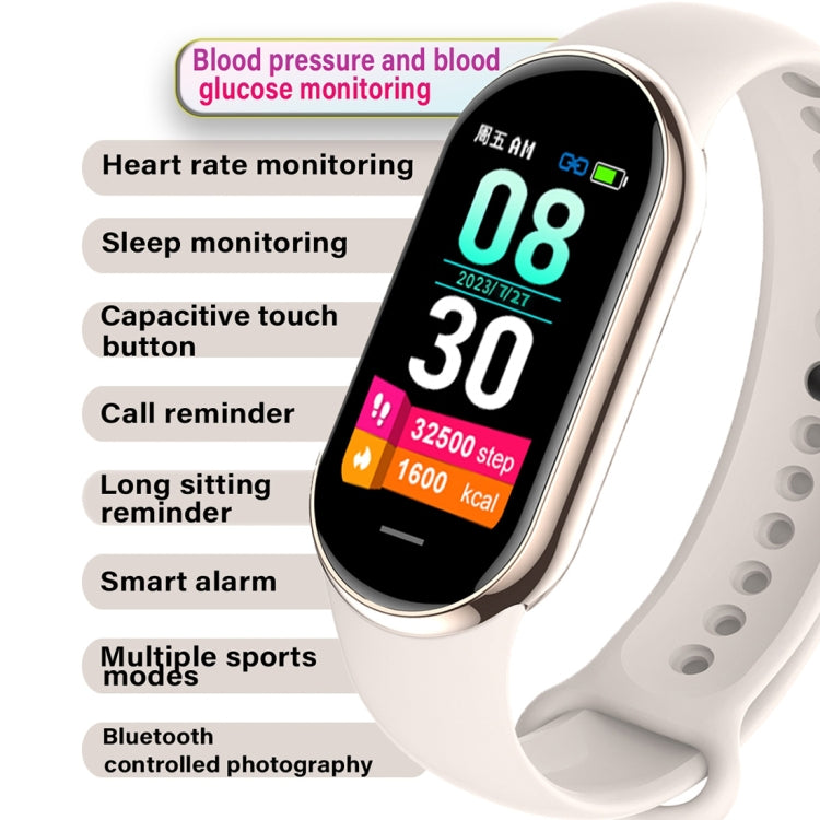 M8 1.14 inch IP68 Waterproof Color Screen Smart Watch,Support  Heart Rate / Blood Pressure / Blood Oxygen / Blood Sugar Monitoring(Gold) - Smart Wristbands by buy2fix | Online Shopping UK | buy2fix