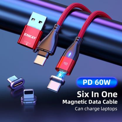 ENKAY 6-in-1 PD60W USB-A / Type-C to Type-C / 8 Pin / Micro USB Magnetic Fast Charging Cable, Cable Length:1m(Purple) - Charging Cable & Head by ENKAY | Online Shopping UK | buy2fix