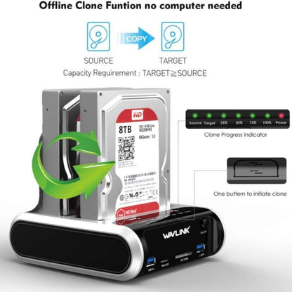 Wavlink ST336A SSD HDD Fast Offline Clone SATA  USB 3.0 External Hard Drive Case(UK Plug) - HDD Enclosure by buy2fix | Online Shopping UK | buy2fix