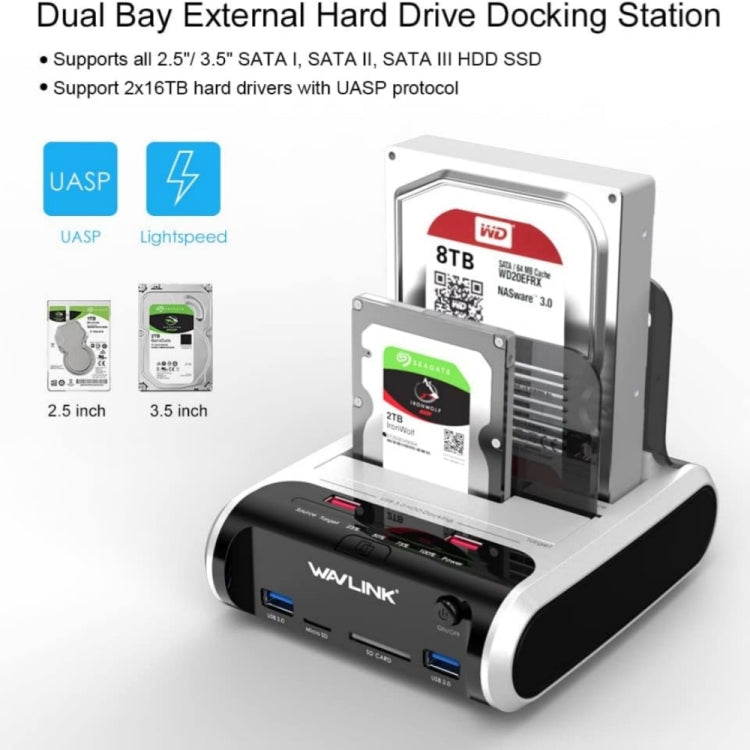 Wavlink ST336A SSD HDD Fast Offline Clone SATA  USB 3.0 External Hard Drive Case(UK Plug) - HDD Enclosure by buy2fix | Online Shopping UK | buy2fix