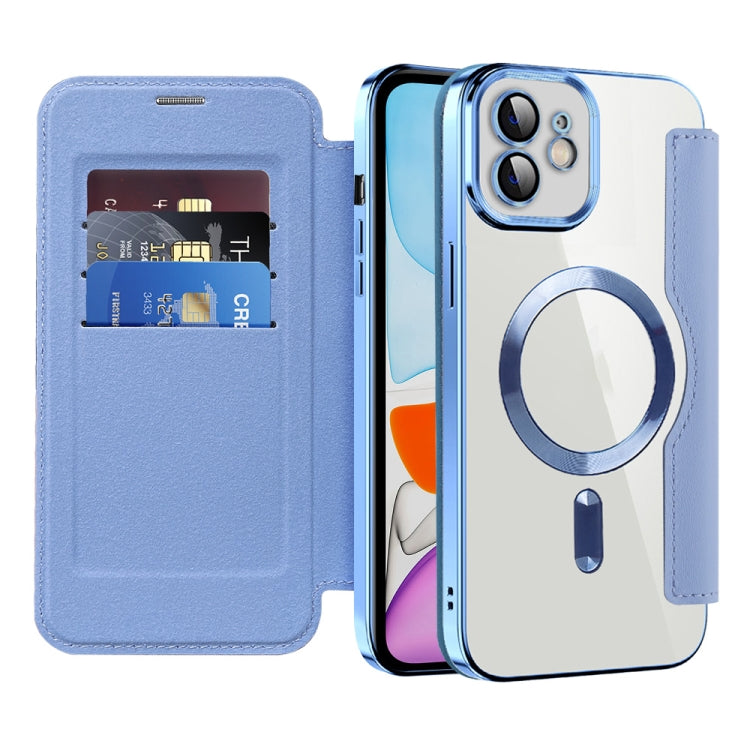 For iPhone 15 Shield Magsafe RFID Anti-theft Rhombus Leather Phone Case(Blue) - iPhone 15 Cases by buy2fix | Online Shopping UK | buy2fix