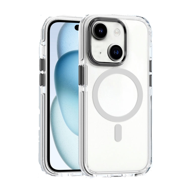 For iPhone 15 Dual-color MagSafe TPU Hybrid Clear PC Shockproof Phone Case(White) - iPhone 15 Cases by buy2fix | Online Shopping UK | buy2fix