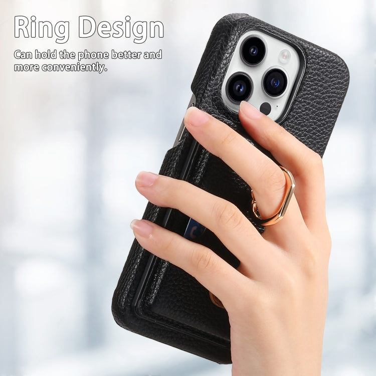 For iPhone 15 Pro Max Litchi Leather Oil Edge Ring Card Back Phone Case(Black) - iPhone 15 Pro Max Cases by buy2fix | Online Shopping UK | buy2fix