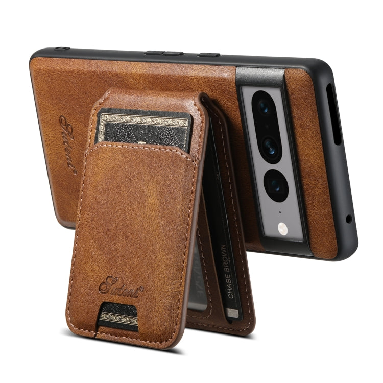 For Google Pixel 8a Suteni H15 Oil Eax Leather MagSafe Detachable Wallet Back Phone Case(Khaki) - Google Cases by Suteni | Online Shopping UK | buy2fix