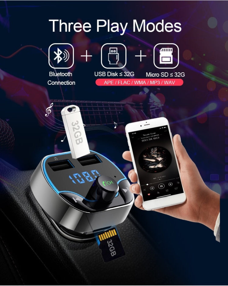 T24FM Transmitter Quick Charge Voice Navigation Car Hands-free Phone Bluetooth MP3 Player Black - Bluetooth Car Kits by buy2fix | Online Shopping UK | buy2fix