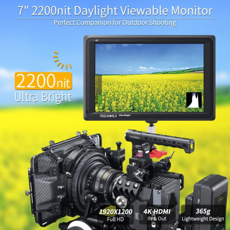 FEELWORLD FW279 7 Inch Ultra Bright 2200nit on Camera Field DSLR Monitor Full HD 1920x1200 4K HDMI Input Output High Brightness for DSLR Stabilizer - On-camera Monitors by FEELWORLD | Online Shopping UK | buy2fix