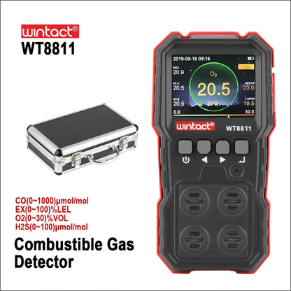 WINTACT WT8811 Compoud Gas Monitor LCD Display Rechargeable Multifunction 4 in1 Combustible O2 H2S CO Gas Sensor Sound-light Vibration Alarm - Gas Monitor by BENETECH | Online Shopping UK | buy2fix