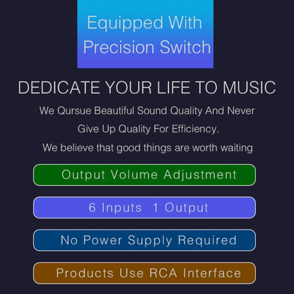 B016 6 Input 1 Output Audio Signal Source Selection Switcher, Output Volume Adjustment Control RCA Port - Consumer Electronics by buy2fix | Online Shopping UK | buy2fix