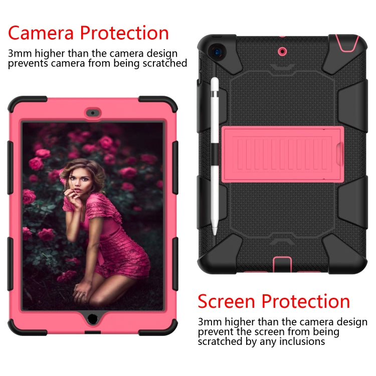 For iPad 10.2 Shockproof Two-Color Silicone Protection Case with Holder & Pen Slot(Black+Hot Pink) - iPad 10.2 Cases by buy2fix | Online Shopping UK | buy2fix