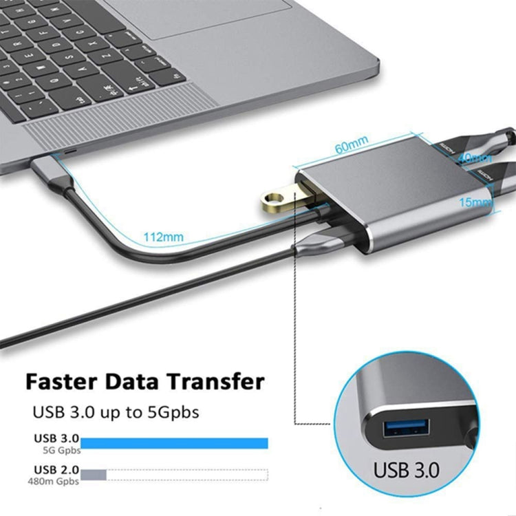 USB C to HDMI VGA 4K Adapter 4-in-1 Type C Adapter Hub to HDMI VGA USB 3.0 Digital AV Multiport Adapter with USB-C PD Charging Port Compatible for Nintendo Switch/Samsung/MacBook(Silvery) - Computer & Networking by buy2fix | Online Shopping UK | buy2fix