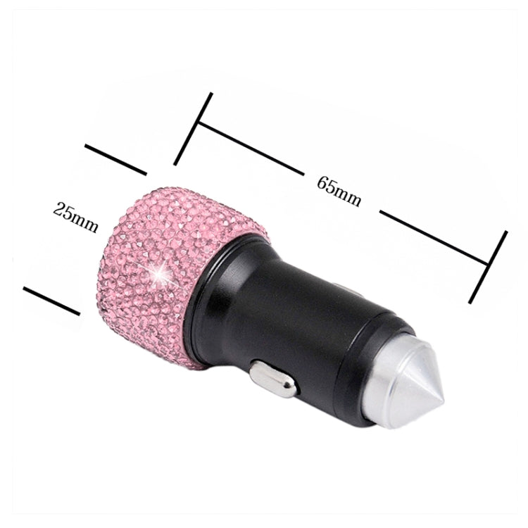 Diamond Car Dual USB Charge Mobile Phone Safety Hammer Charger(pink ) - In Car by buy2fix | Online Shopping UK | buy2fix