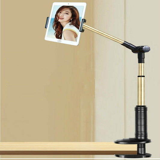 360 Degree Rotation Lazy Mount Folding Long Arm Phone Stand Holder for 4-14 Inch Tablet & Phone(Black Gold) - Lazy Bracket by buy2fix | Online Shopping UK | buy2fix