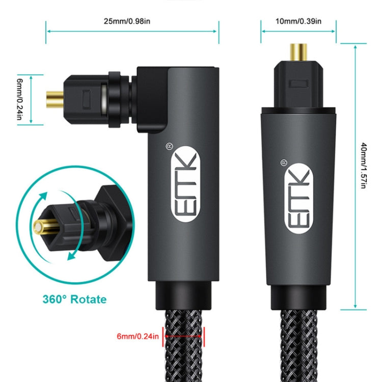 EMK 90 Degree Swivel Adjustable Right Angled 360 Degrees Rotatable Plug Nylon Woven Mesh Optical Audio Cable, Cable Length:10m(Black) - Audio Optical Cables by EMK | Online Shopping UK | buy2fix