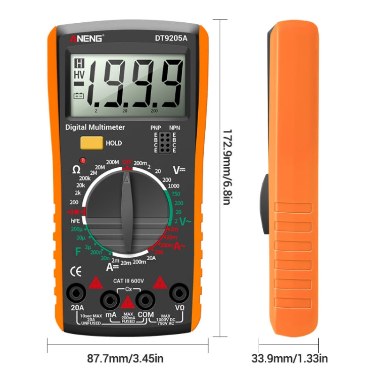 ANENG Automatic High-Precision Intelligent Digital Multimeter, Model:DT9205A HOLD Key(Orange) - Digital Multimeter by ANENG | Online Shopping UK | buy2fix