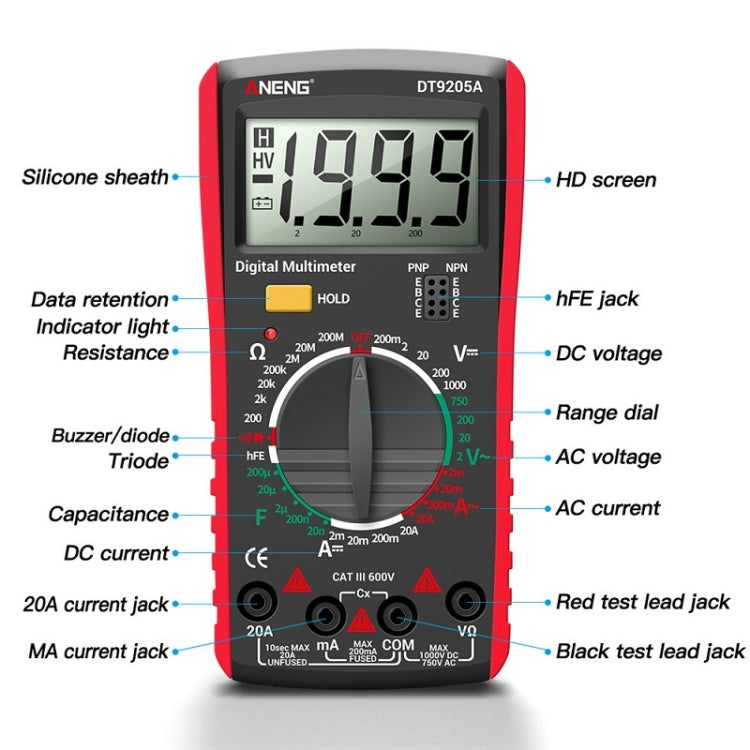 ANENG Automatic High-Precision Intelligent Digital Multimeter, Model:DT9205A HOLD Key(Orange) - Digital Multimeter by ANENG | Online Shopping UK | buy2fix