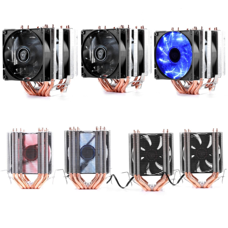 Desktop Computer 6 Copper Tube CPU Radiator Super Quiet Without Light 3-pin Double Fan - Fan Cooling by buy2fix | Online Shopping UK | buy2fix