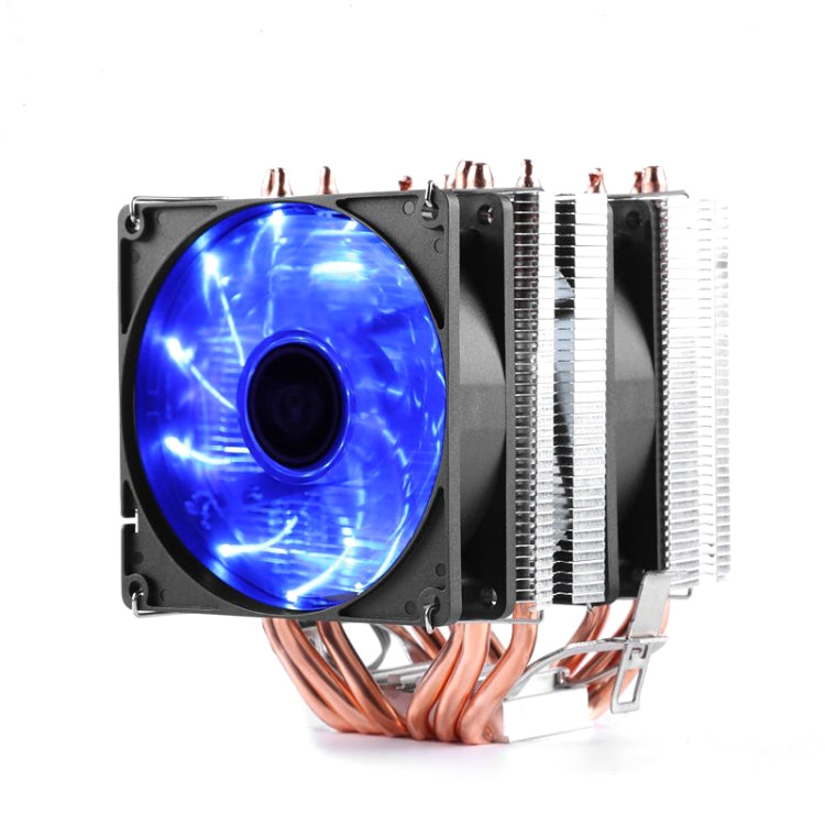 Desktop Computer 6 Copper Tube CPU Radiator Super Quiet Blue Light 3-pin Double Fan - Fan Cooling by buy2fix | Online Shopping UK | buy2fix