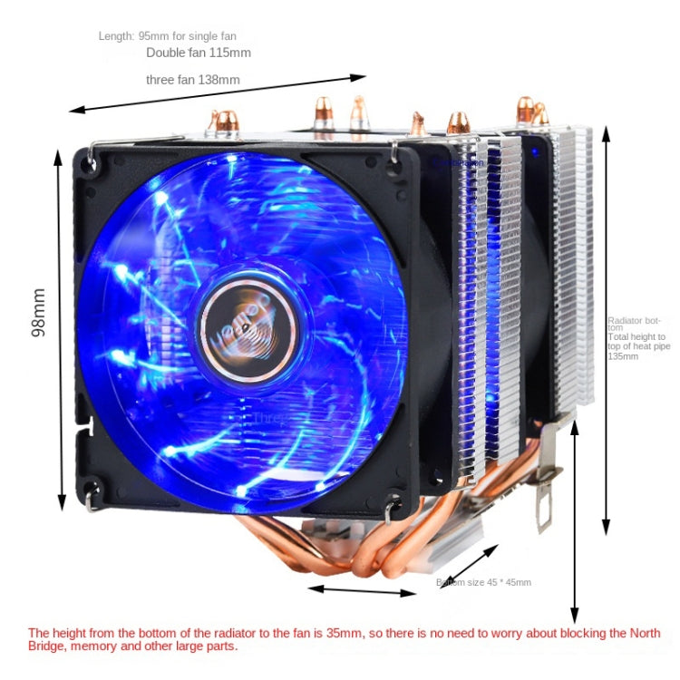 Desktop Computer 4 Copper Tube CPU Radiator Super Quiet Red Light 3-pin Single Fan - Fan Cooling by buy2fix | Online Shopping UK | buy2fix