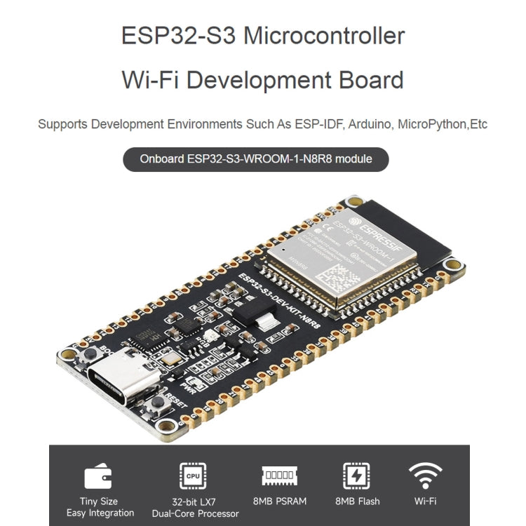 Waveshare ESP32-S3 Microcontroller 2.4GHz Wi-Fi Development Board ESP32-S3-WROOM-1-N8R8 Module Standard Ver. - Arduino Nucleo Accessories by Waveshare | Online Shopping UK | buy2fix