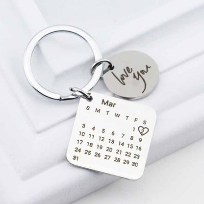 Personalized Calendar Keychain Hand Carved Calendar Keyring Stainless Steel Brelok(Silver) - Key Rings by buy2fix | Online Shopping UK | buy2fix