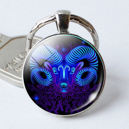 Zodiac Sign Keychain 12 Constellation Pendant Single Face Keyring - Key Rings by buy2fix | Online Shopping UK | buy2fix