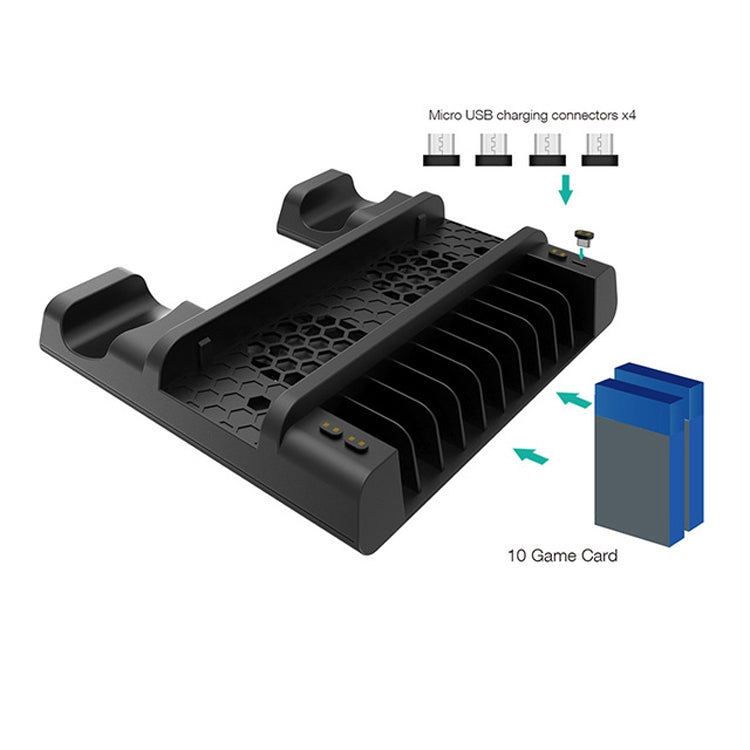 DOBE For PS4 / SLIM / PRO Multi-function Cooling Base Cooling Fan + Disc Rack + Dual Charge with LED Lights - Charger & Power by DOBE | Online Shopping UK | buy2fix