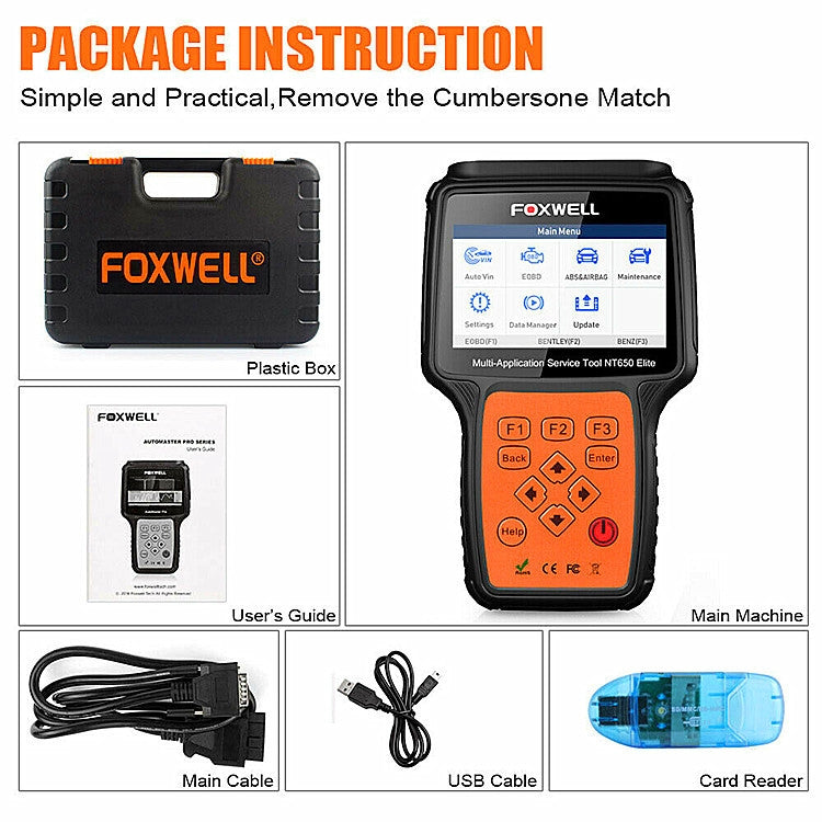 FOXWELL NT650 Elite OBD2 ABS SRS Airbag SAS Scanner Car Diagnostic Tool Auto Scanner(Black) - In Car by buy2fix | Online Shopping UK | buy2fix