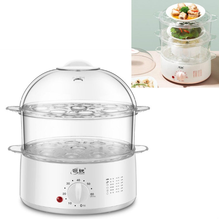 LINGRUI Timer Mini Multi-Function Egg Cooker Automatic Power Off Home Breakfast Machine, CN Plug, Specification:Double Layers(Grey) - Home & Garden by buy2fix | Online Shopping UK | buy2fix