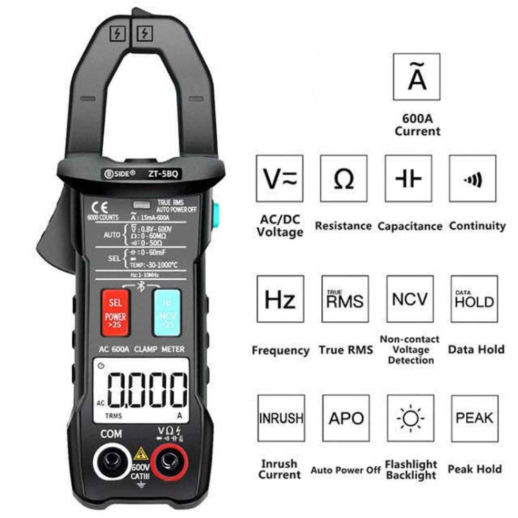 BSIDE  Bluetooth 5.0 6000 Words High Precision Smart AC Clamp Meter, Specification: ZT-5BQ - Digital Multimeter by BSIDE | Online Shopping UK | buy2fix