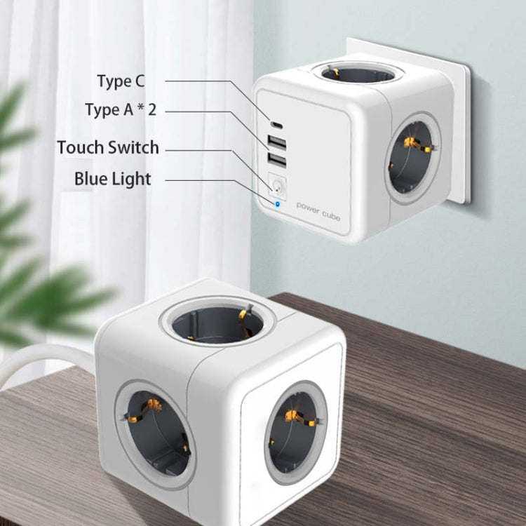 Creative Power Cube Socket Conversion Socket, EU Plug In-lineg Gray+U+Switch+C - Consumer Electronics by buy2fix | Online Shopping UK | buy2fix