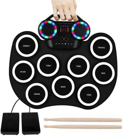 Portable Hand Roll Electronic Drum Flashing Light Bluetooth Drum(Black White) - Percussion Instruments by buy2fix | Online Shopping UK | buy2fix