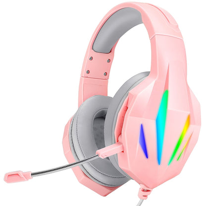 ERXUNG J5 Head-Mounted Gaming Headset Wire-Controlled Desktop Computer Gaming With Microphone  Luminous Headset(Pink) - Multimedia Headset by buy2fix | Online Shopping UK | buy2fix