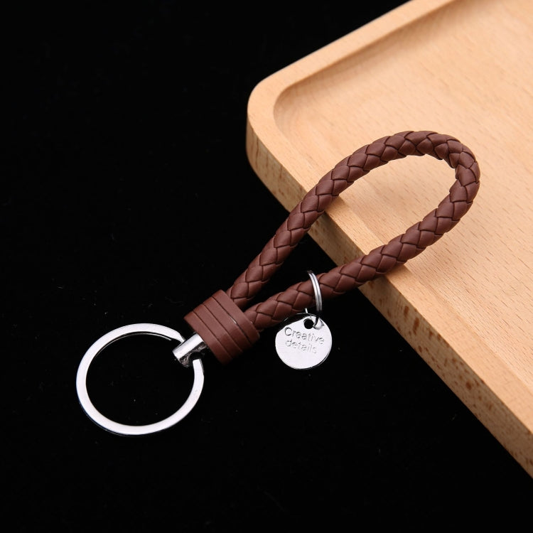 100 PCS Woven Leather Cord Keychain Car Pendant Leather Key Ring Baotou With Small Round Piece(Brown) - Key Rings by buy2fix | Online Shopping UK | buy2fix