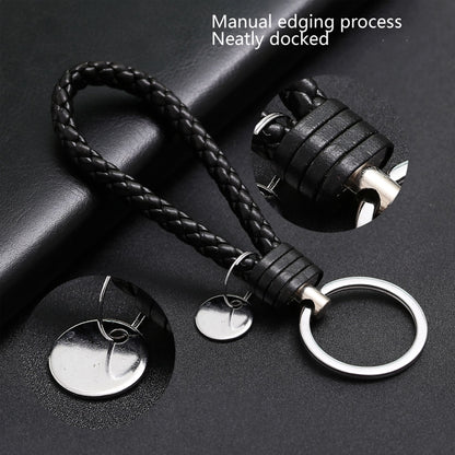 100 PCS Woven Leather Cord Keychain Car Pendant Leather Key Ring Baotou With Small Round Piece(Dark Dreen) - Key Rings by buy2fix | Online Shopping UK | buy2fix