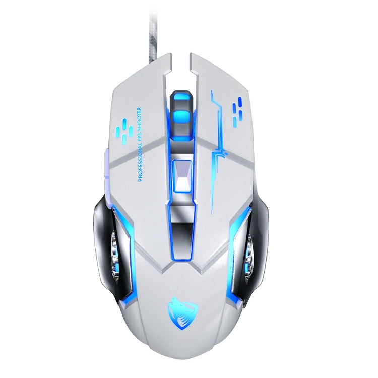 T-WOLF V6 USB Interface 6-Buttons 3200 DPI Wired Mouse Gaming Mechanical Macro Programming 7-Color Luminous Gaming Mouse, Cable Length: 1.5m(Macro Definition Silent Version White) - Wired Mice by T-WOLF | Online Shopping UK | buy2fix