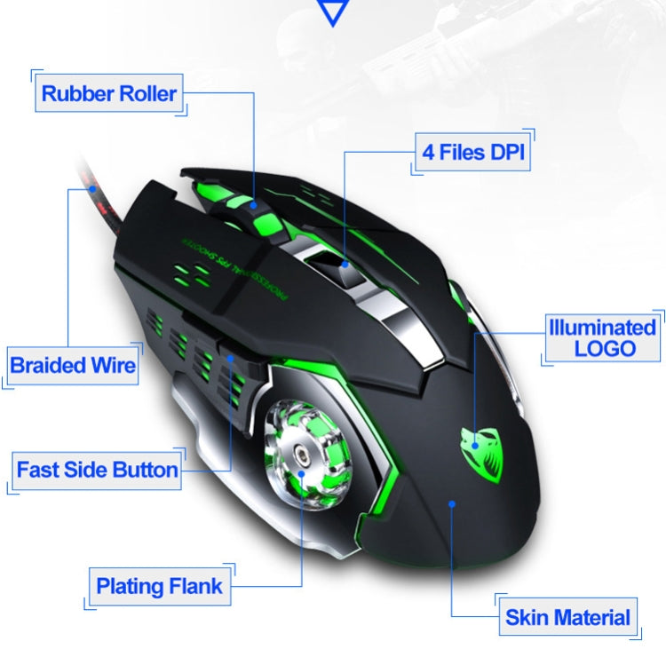 T-WOLF V6 USB Interface 6-Buttons 3200 DPI Wired Mouse Gaming Mechanical Macro Programming 7-Color Luminous Gaming Mouse, Cable Length: 1.5m(Macro Definition Silent Version Star Color) - Wired Mice by T-WOLF | Online Shopping UK | buy2fix