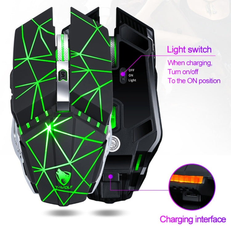 T-WOLF Q15 6-Buttons 1600 DPI Wireless Rechargeable Mute Office Gaming Mouse with 7 Color Breathing Light( Stars Black) - Wireless Mice by T-WOLF | Online Shopping UK | buy2fix
