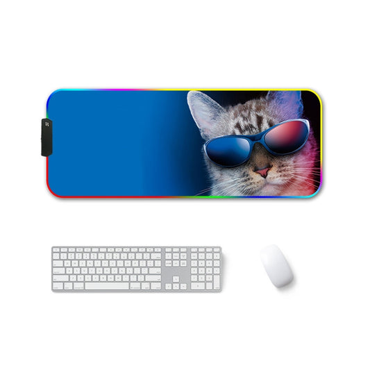 250x350x3mm F-01 Rubber Thermal Transfer RGB Luminous Non-Slip Mouse Pad(Glasses Cat) - Mouse Pads by buy2fix | Online Shopping UK | buy2fix