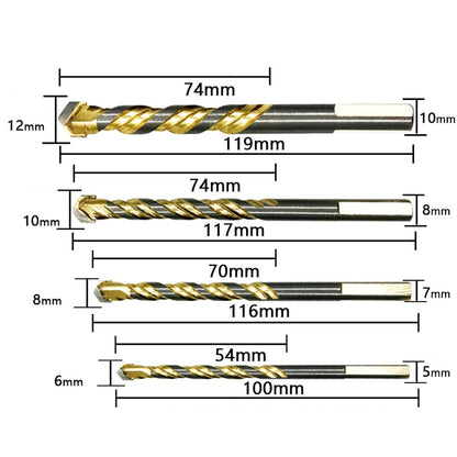 6mm+8mm+10mm+12mm Titanium-Plated King Drill Porcelain Brick Glass Brick Drill Punched Twist Triangle Drill - Drill & Drill Bits by buy2fix | Online Shopping UK | buy2fix