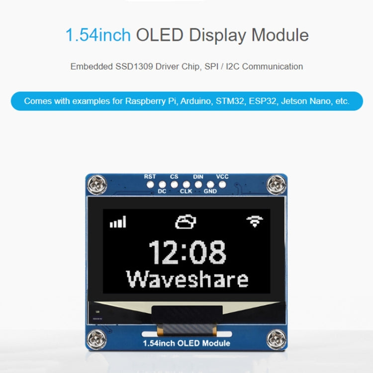 Waveshare 1.54 Inch OLED Display Module, 128×64 Resolution, SPI / I2C Communication(White) - LCD & LED Display Module by Waveshare | Online Shopping UK | buy2fix