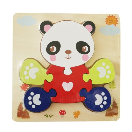 3 PCS Early Childhood Education Wooden Three-Dimensional Jigsaw Puzzle Toy(Y-Panda) - Puzzle Toys by buy2fix | Online Shopping UK | buy2fix