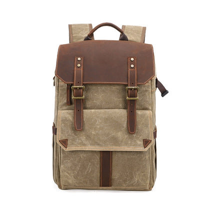 K-011 Outdoor Shoulder Digital Camera Bag Batik Canvas Waterproof Large-Capacity Photography Backpack(Khaki) - Camera Accessories by buy2fix | Online Shopping UK | buy2fix