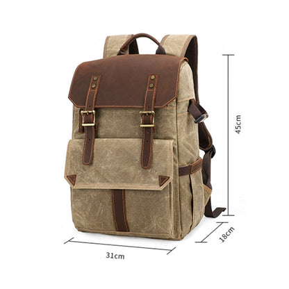 K-011 Outdoor Shoulder Digital Camera Bag Batik Canvas Waterproof Large-Capacity Photography Backpack(Khaki) - Camera Accessories by buy2fix | Online Shopping UK | buy2fix