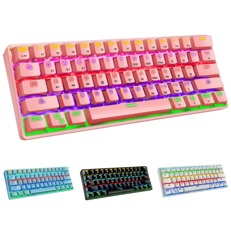 LEAVEN K28 61 Keys Gaming Office Computer RGB Wireless Bluetooth + Wired Dual Mode Mechanical Keyboard, Cabel Length:1.5m, Colour: Tea Axis (Pink) - Wireless Keyboard by LEAVEN | Online Shopping UK | buy2fix