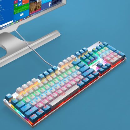 104 Keys Green Shaft RGB Luminous Keyboard Computer Game USB Wired Metal Mechanical Keyboard, Cabel Length:1.5m, Style: Double Imposition Version (White Blue) - Wired Keyboard by buy2fix | Online Shopping UK | buy2fix