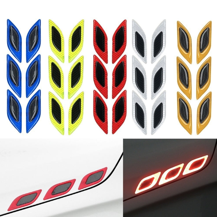 2 Sets Carbon Fiber Warning Sticker Car Anti-Collision Strip Leaf Plate Reflective Sticker Hood Light Eyebrow Anti-Collision Drops Sticker(6 PCS  (Blue)) - In Car by buy2fix | Online Shopping UK | buy2fix