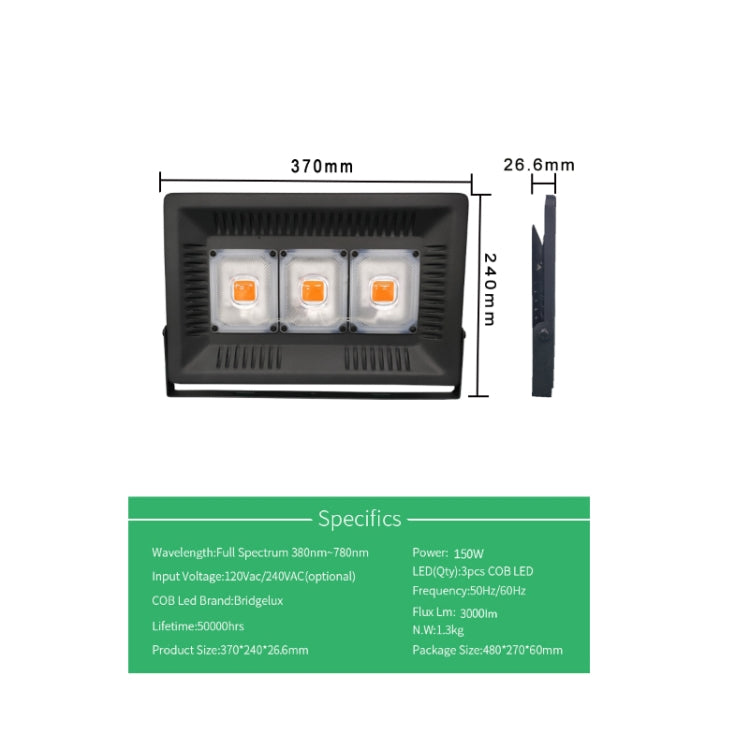 150W Ultra-Thin LED Plant Light, Full Spectrum COB Growth Light, Vegetable, Fruit & Flower Greenhouse Fill Light With Plug, Specification:EU Plug - LED Light by buy2fix | Online Shopping UK | buy2fix